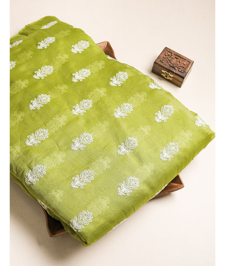 PURE MUL CHANDERI EMBROIDERED FABRIC