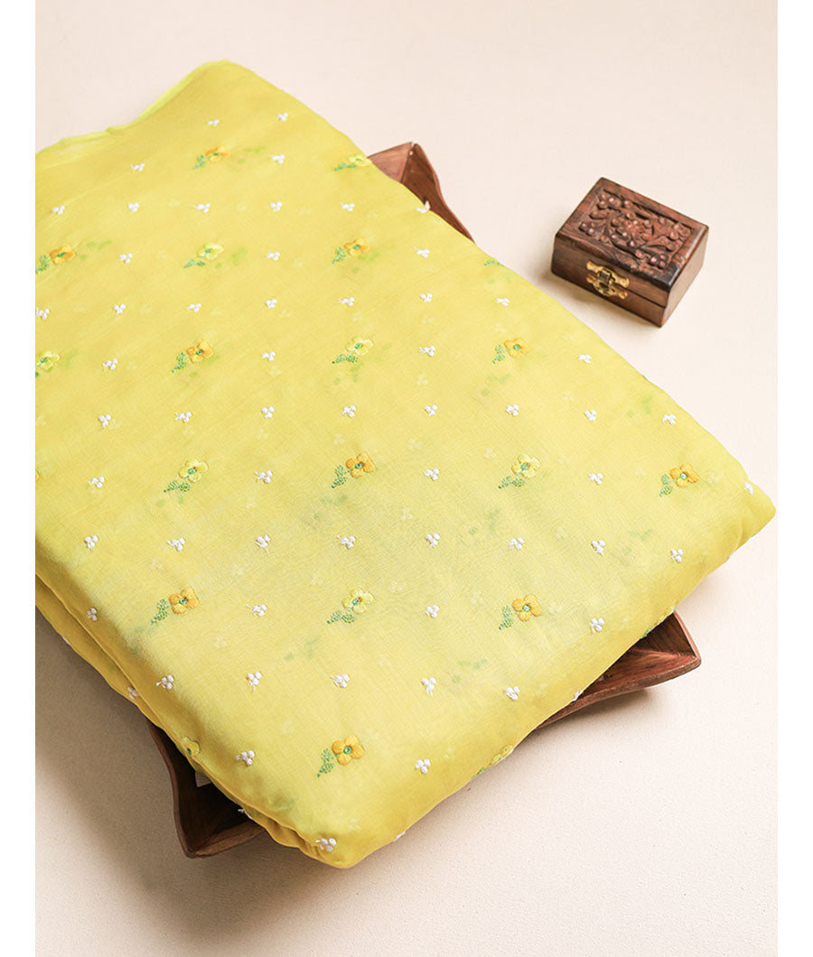 PURE MUL CHANDERI EMBROIDERED FABRIC