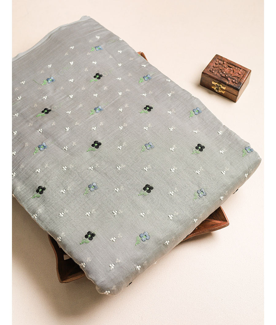 PURE MUL CHANDERI EMBROIDERED FABRIC