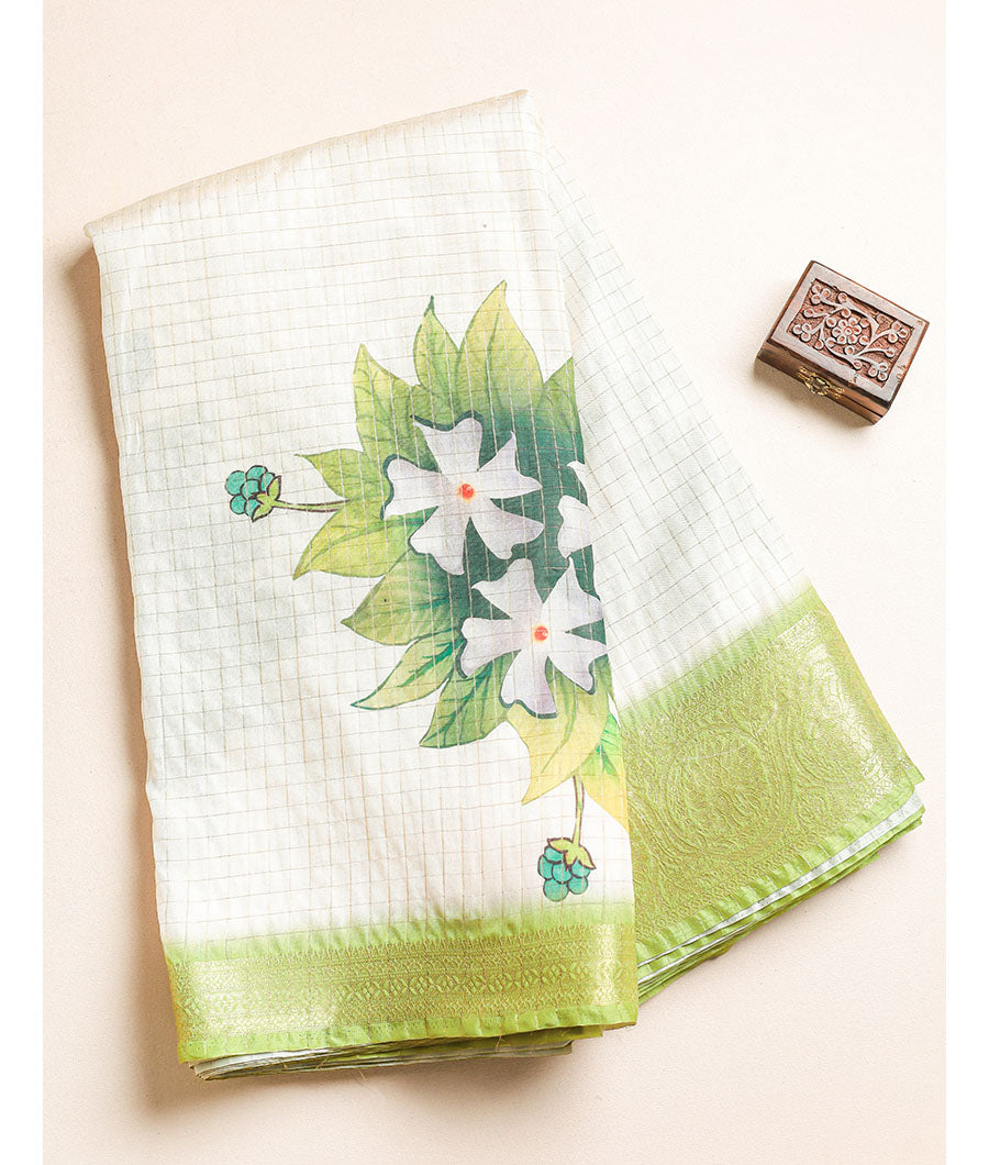 Dola silk jari checkered fabric