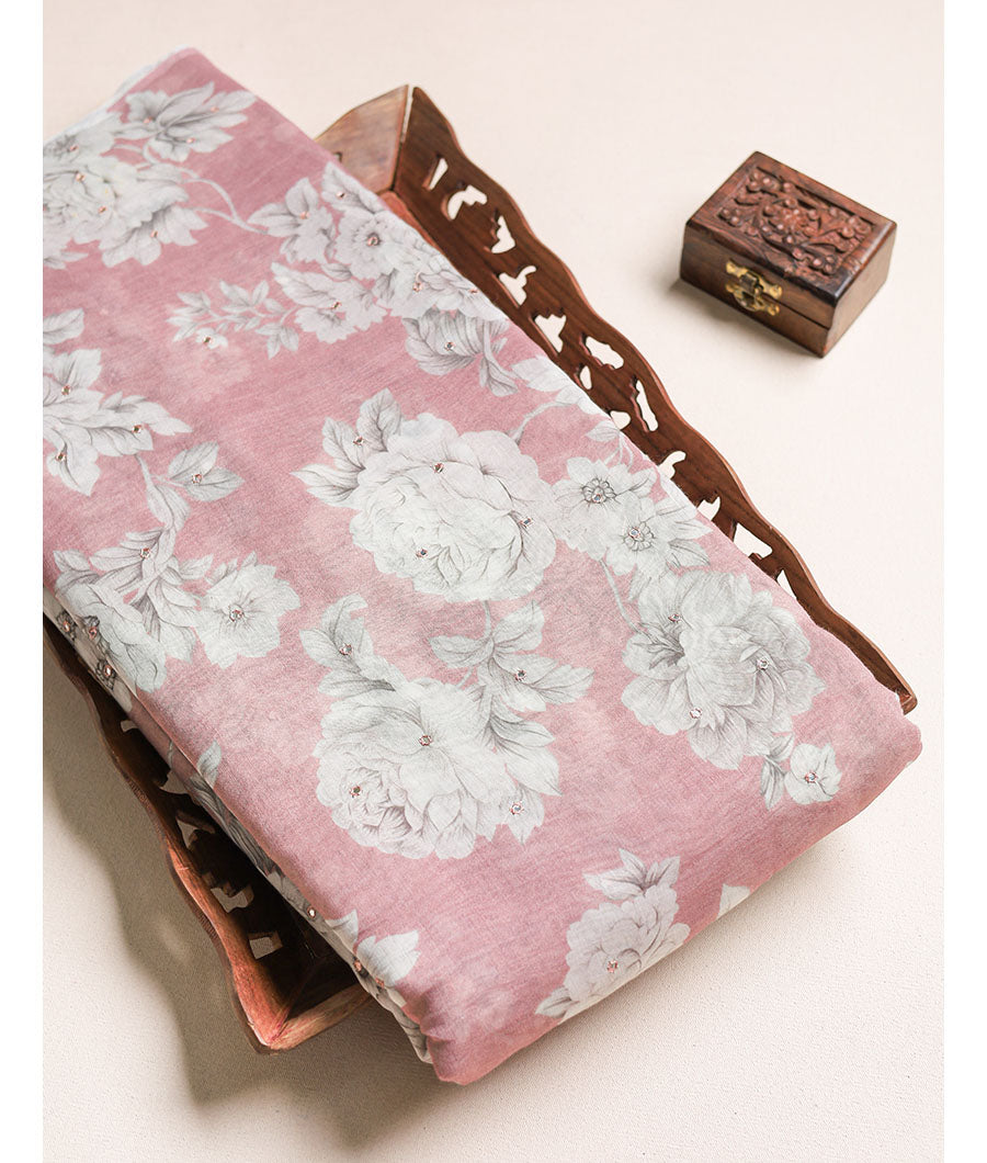 Pure Malai chanderi mirror work printed fabric