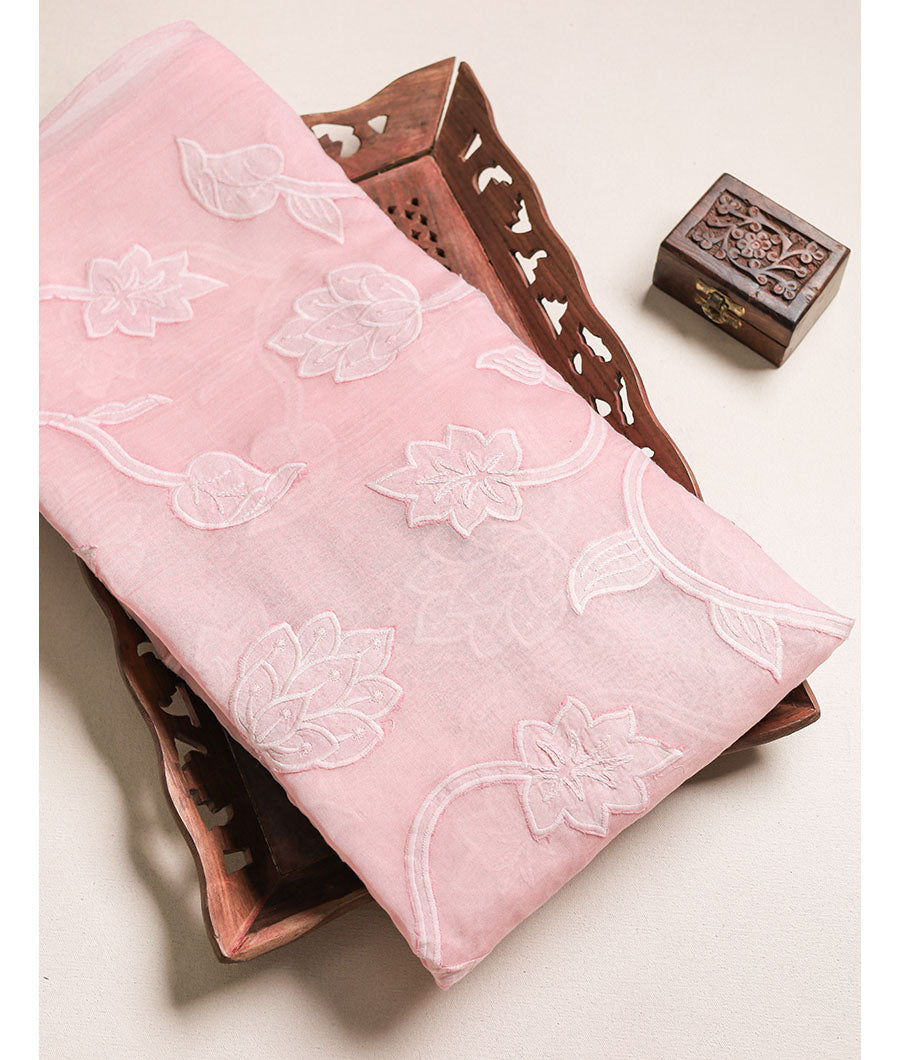 MUL CHANDERI APPLIQUE WORK FABRIC