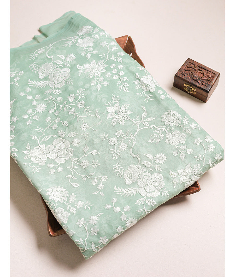 PURE MALAI CHANDERI EMBROIDERED FABRIC