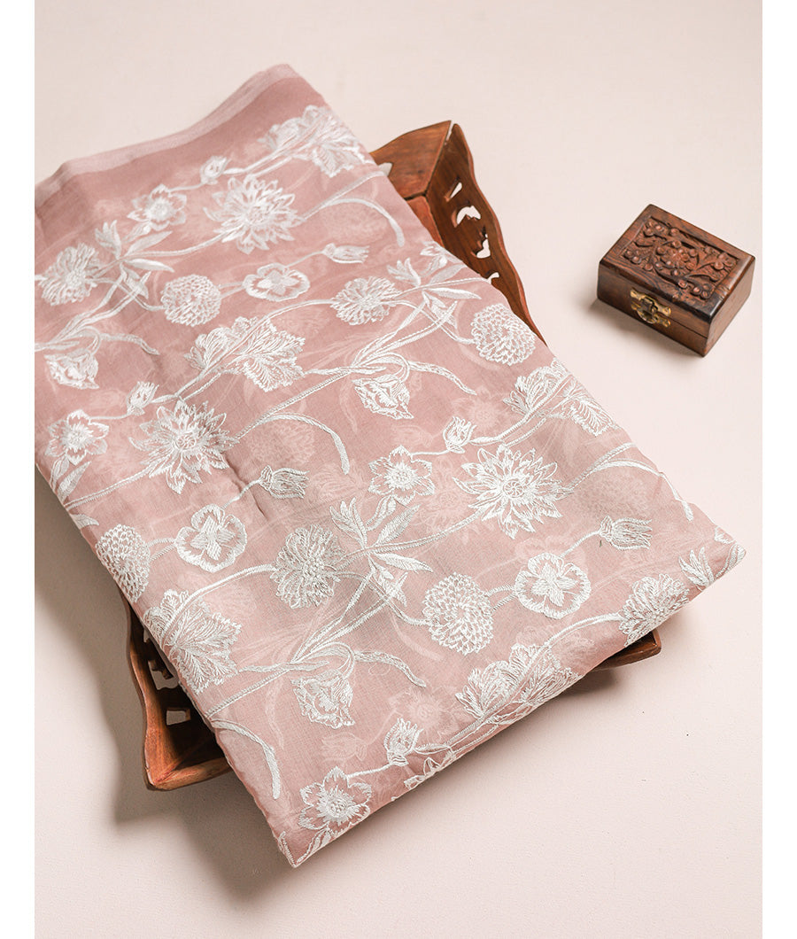 PURE MALAI CHANDERI EMBROIDERED FABRIC