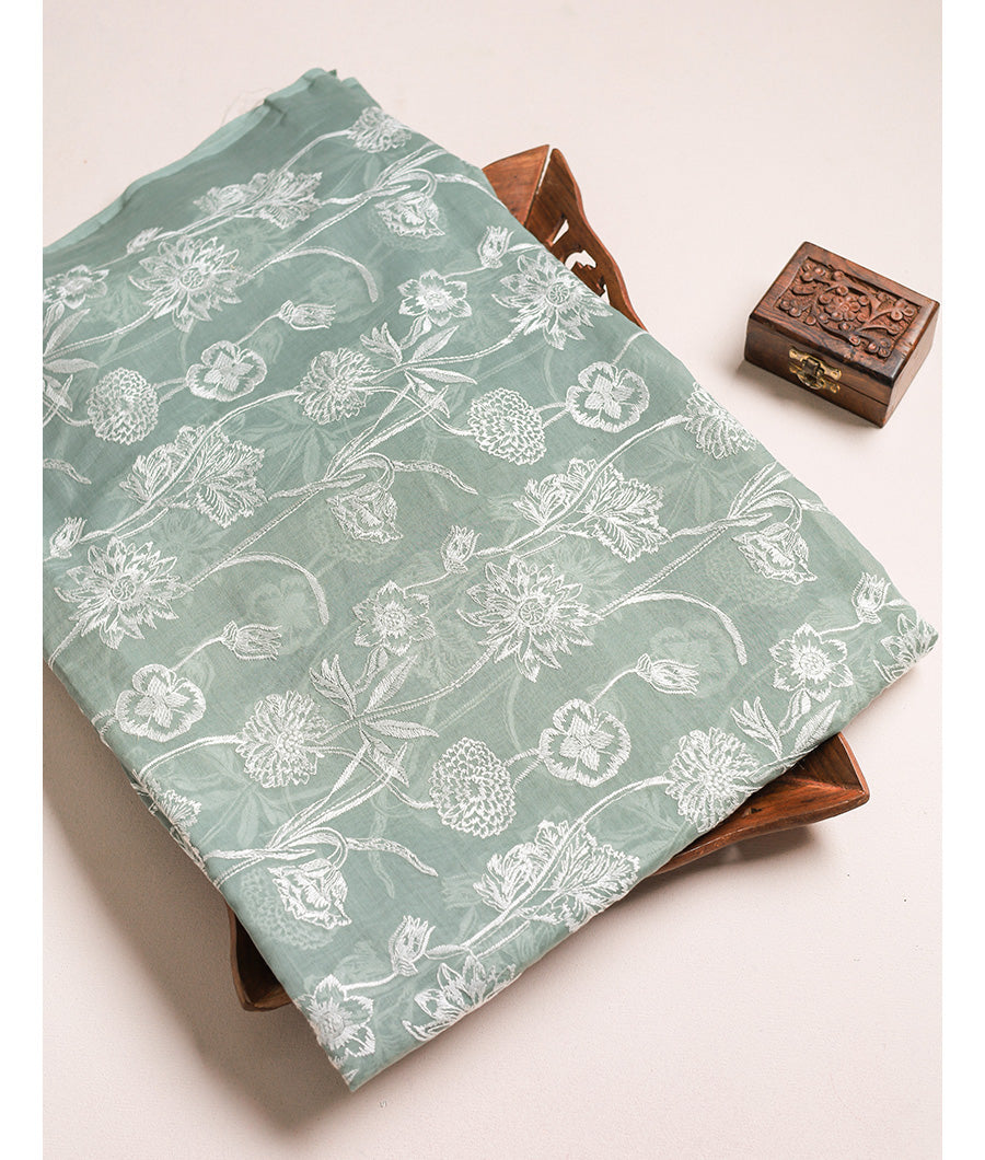 PURE MALAI CHANDERI EMBROIDERED FABRIC