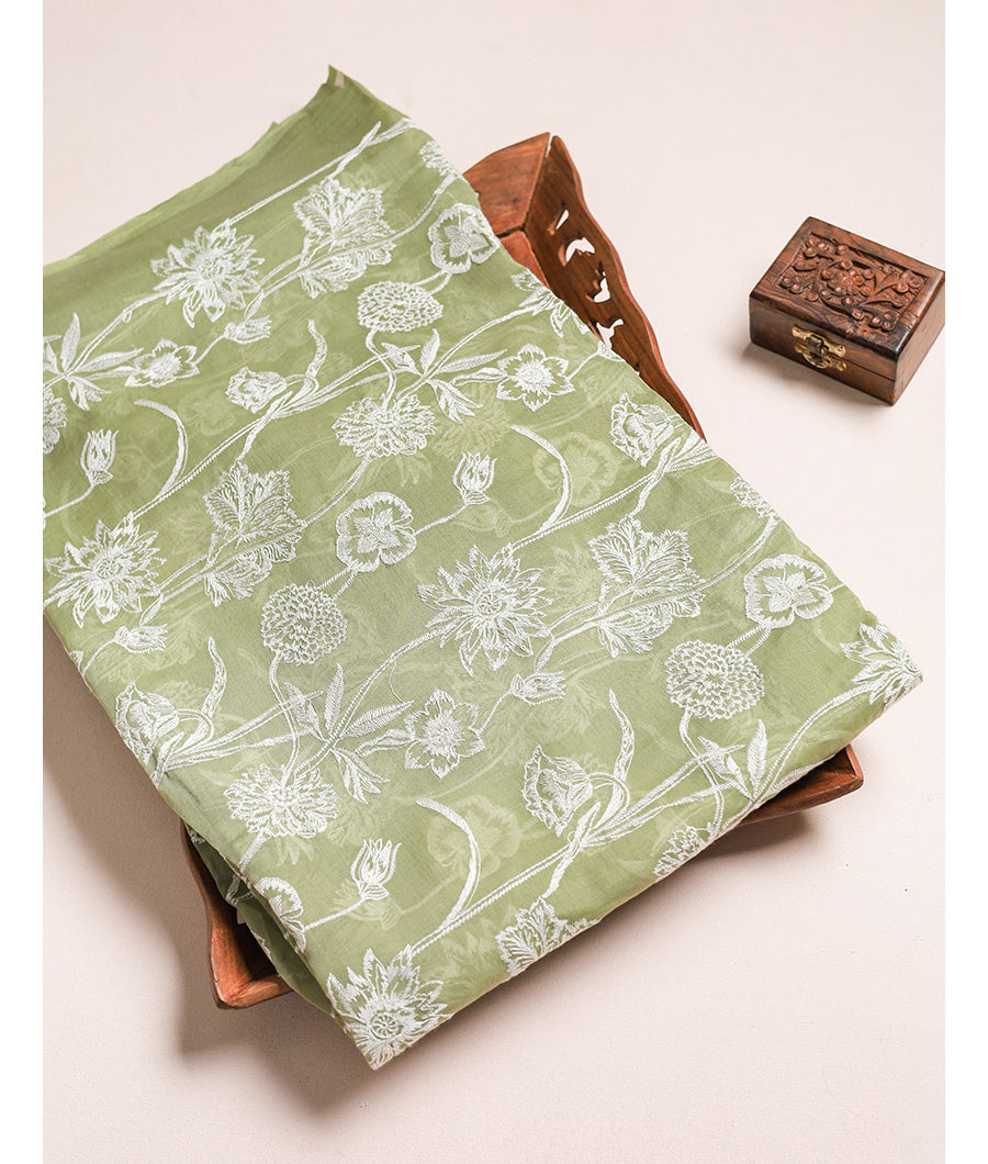 PURE MALAI CHANDERI EMBROIDERED FABRIC