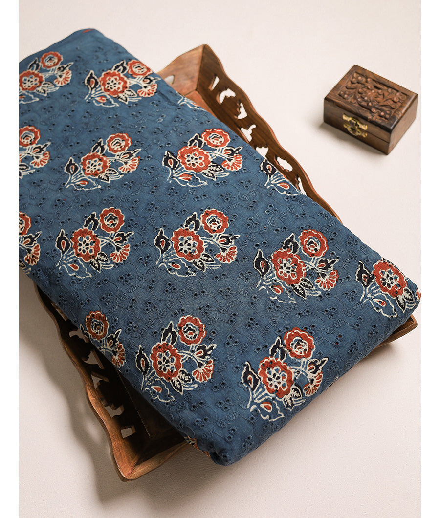Blue - Hakoba Natural Dyed Cotton Ajrakh Hand Block Print Fabric 30