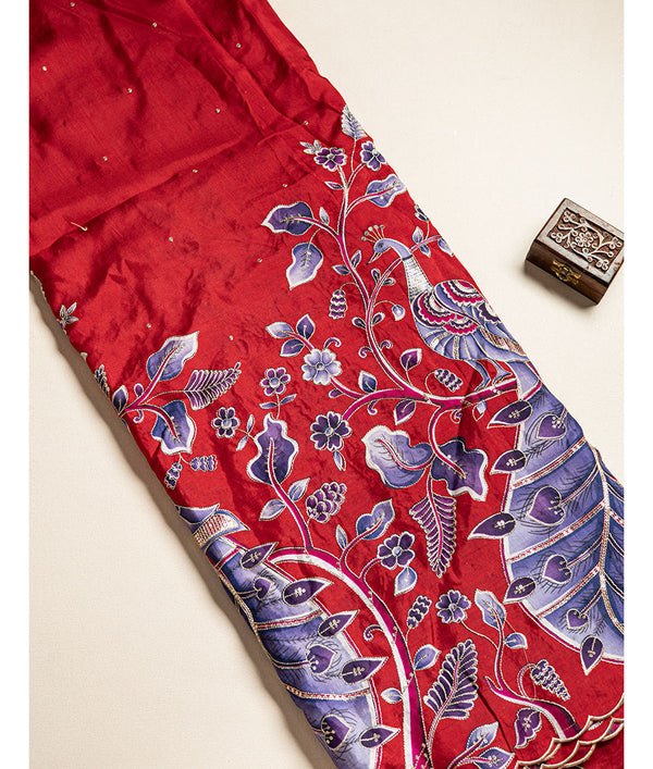 DOLA SILK KALAMKARI EMBROIDERED FABRIC