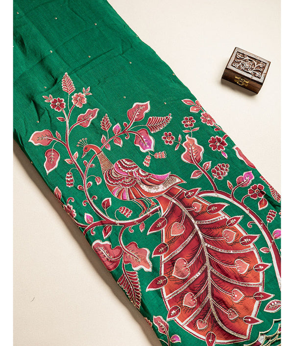 DOLA SILK KALAMKARI EMBROIDERED FABRIC