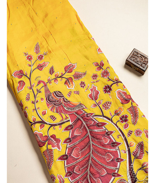 DOLA SILK KALAMKARI EMBROIDERED FABRIC