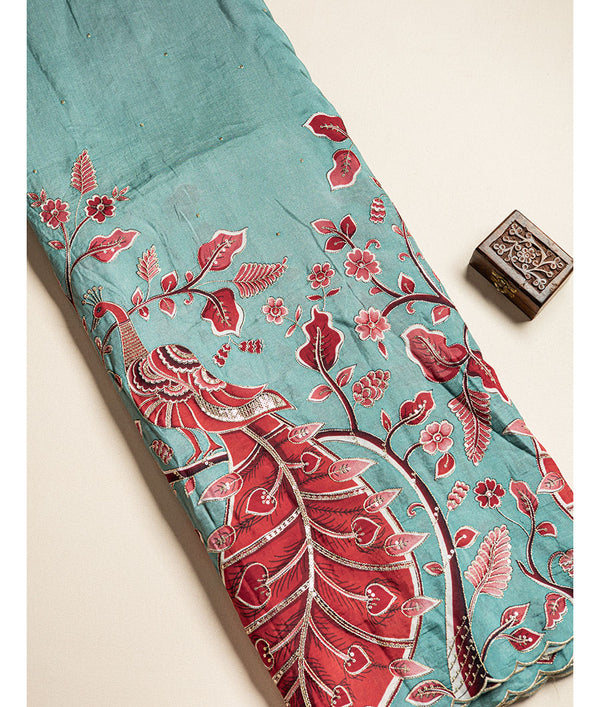 DOLA SILK KALAMKARI EMBROIDERED FABRIC
