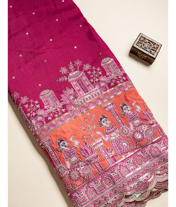 Dola Silk Embroidered  Fabric