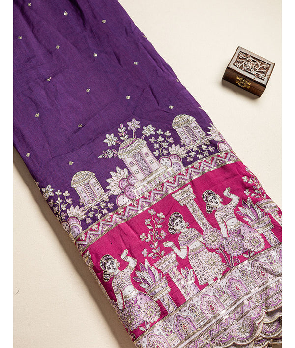 Dola Silk Embroidered  Fabric