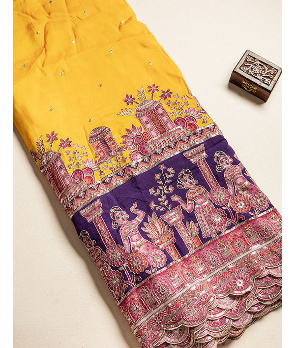 Dola Silk Embroidered  Fabric