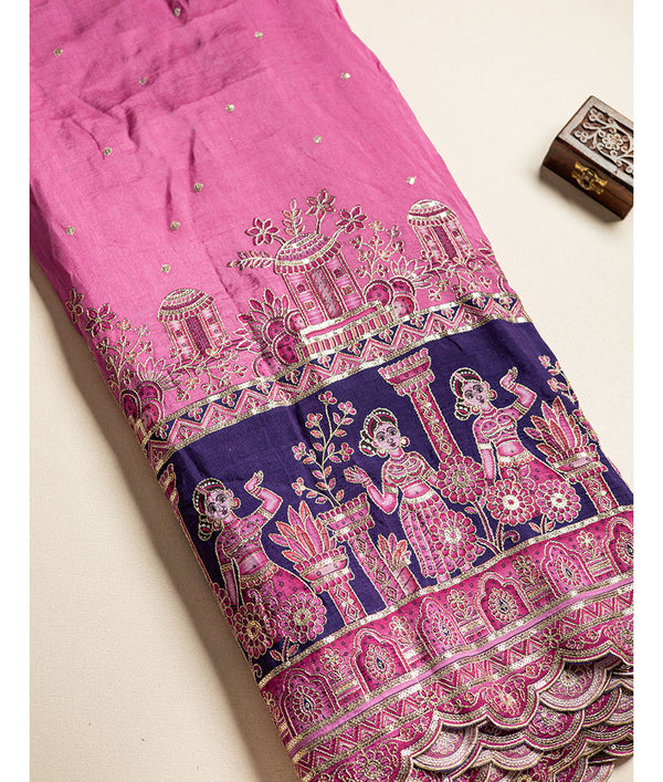 Dola Silk Embroidered  Fabric