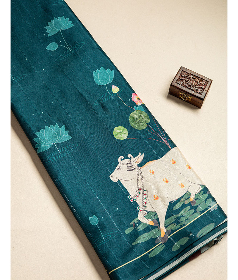 Semi tussar pichwai printed fabric