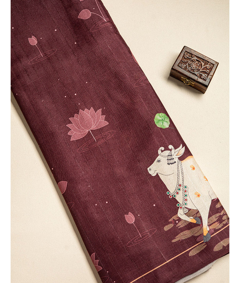 Semi tussar pichwai printed fabric