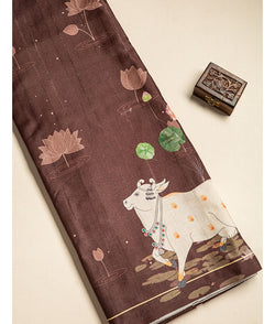 Semi tussar pichwai printed fabric