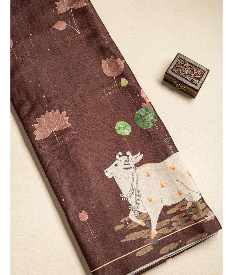 Semi tussar pichwai printed fabric