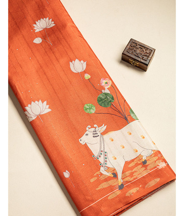 Semi tussar pichwai printed fabric