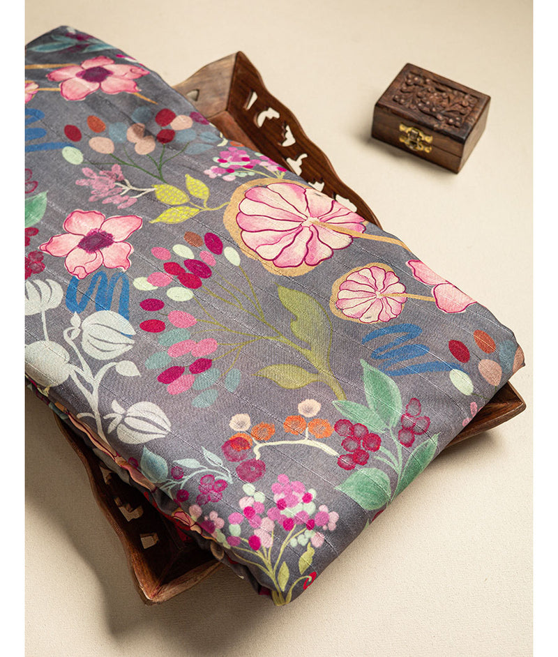Semi tussar printed fabric