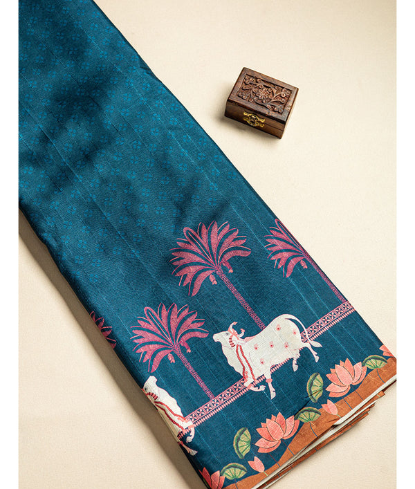 Semi tussar pichwai printed fabric