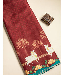 Semi tussar pichwai printed fabric
