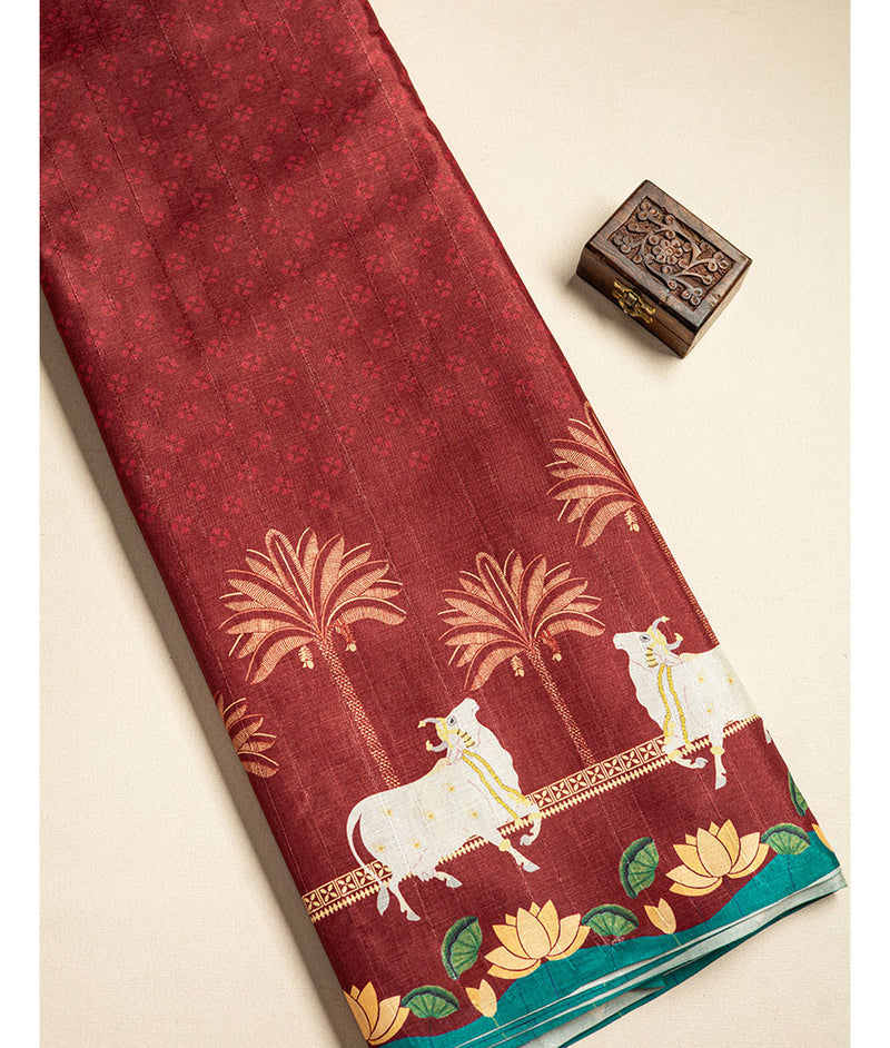 Semi tussar pichwai printed fabric