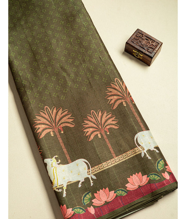 Semi tussar pichwai printed fabric
