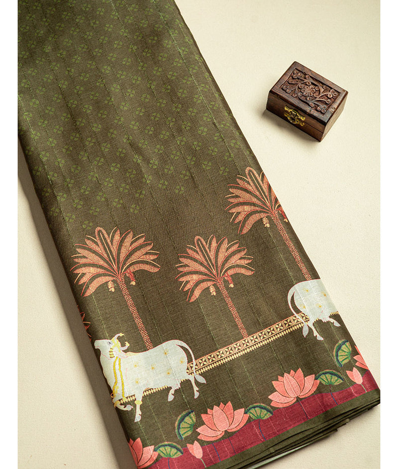 Semi tussar pichwai printed fabric