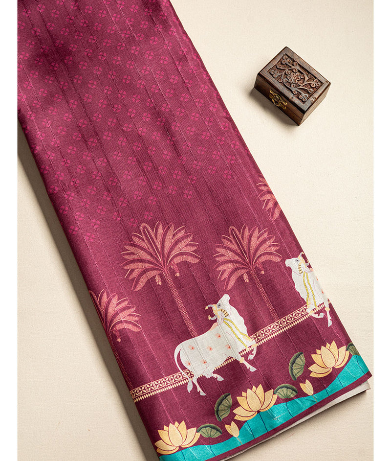 Semi tussar pichwai printed fabric