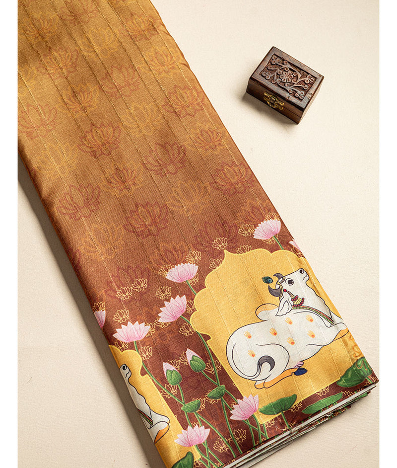 Semi tussar pichwai printed fabric