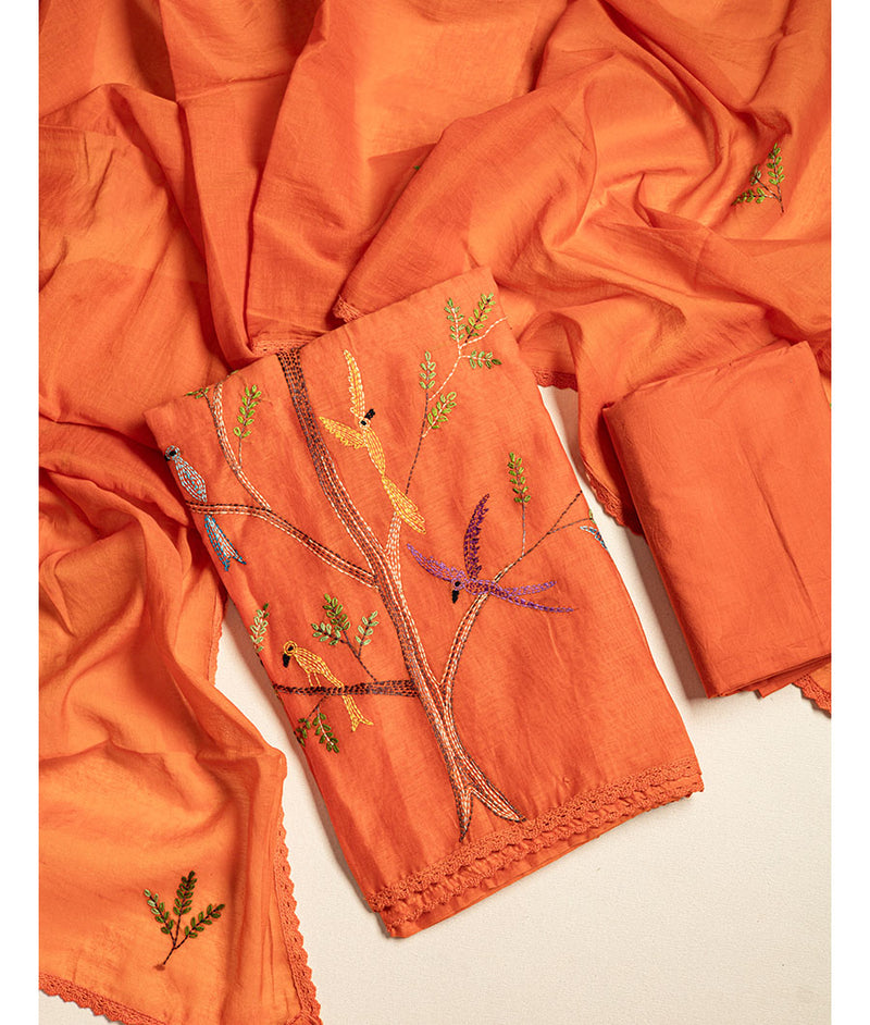 Mul chanderi Embroidered suit set
