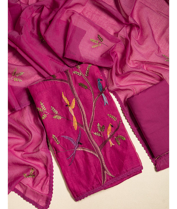 Mul chanderi Embroidered suit set