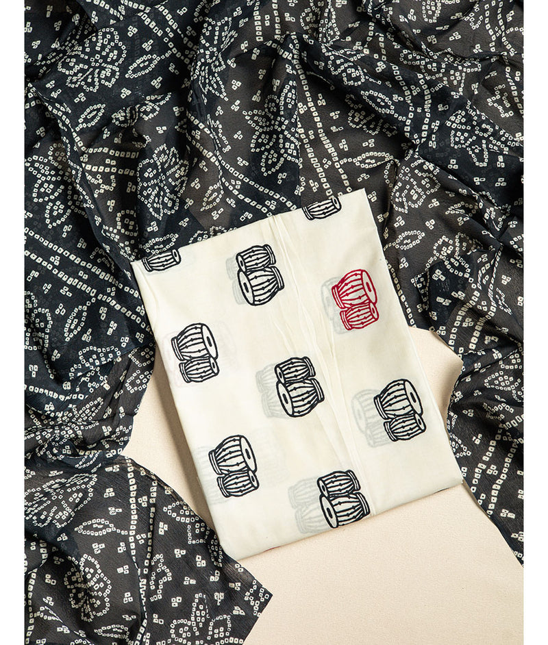 Cotton printed top with chinon dupatta suit set