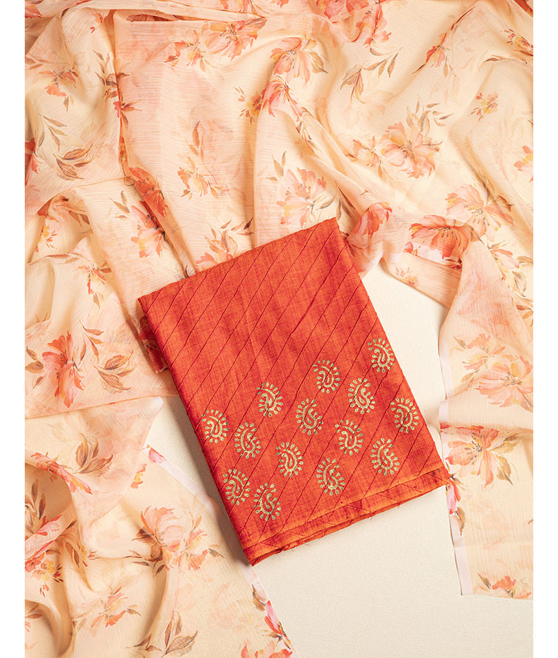 Cotton Pintuck top with Organza dupatta suit set