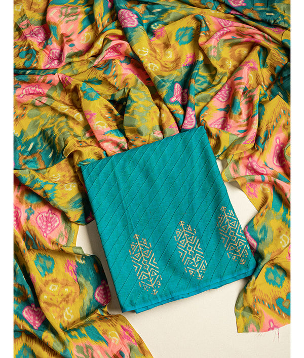 Cotton pintuck top with chinnon dupatta suit set