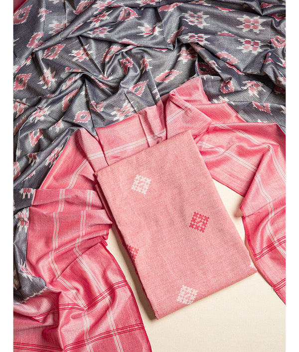Pure Cotton Woven top with mercidiced handloom ikat dupatta suit set