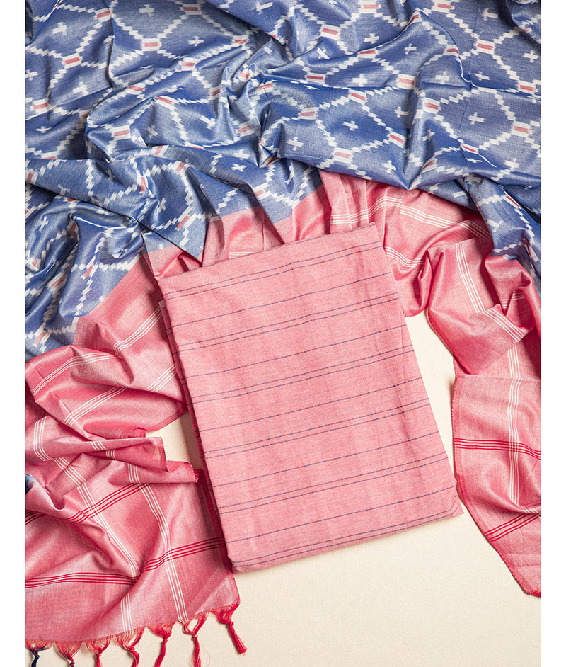 Pure Cotton Woven top with mercidiced handloom ikat dupatta suit set