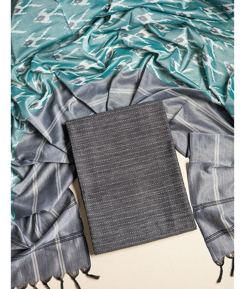 Pure Cotton Woven top with mercidiced handloom ikat dupatta suit set