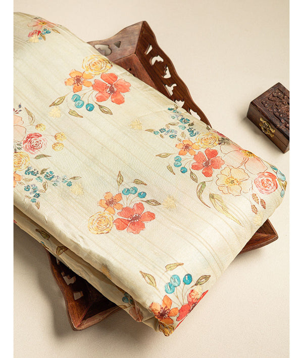 Semi tussar printed fabric