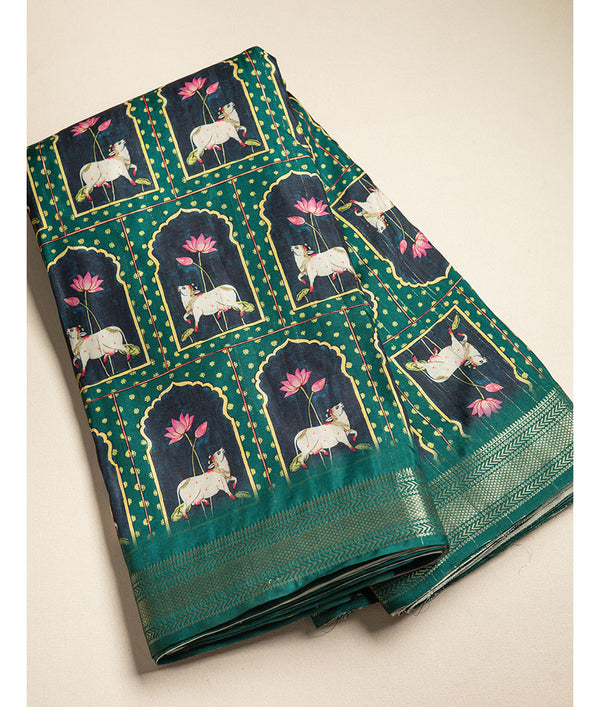 SEMI TUSSAR PICHWAI PRINT WITH MANGALGIRI BORDER FABRIC