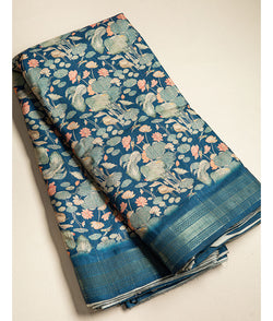 SEMI TUSSAR FLORAL  PRINT WITH MANGALGIRI BORDER FABRIC