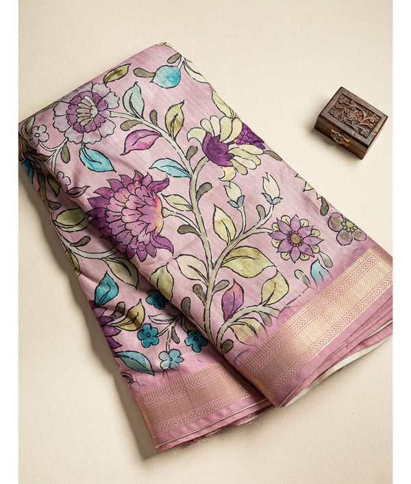 SEMI TUSSAR FLORAL PRINT WITH MANGALGIRI BORDER FABRIC