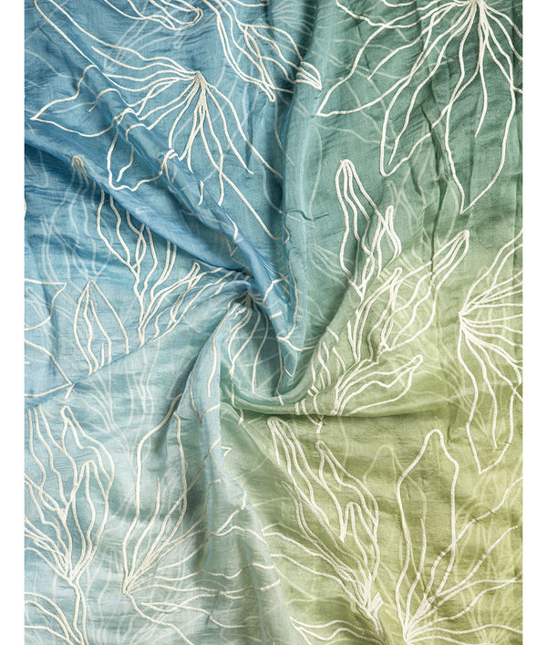 PURE MUL CHANDERI OMBRE EMBROIDERED FABRIC