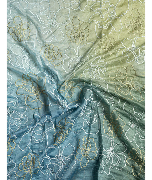 PURE MUL CHANDERI OMBRE EMBROIDERED FABRIC