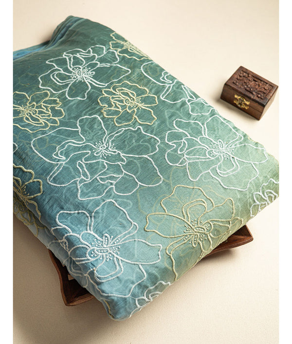 PURE MUL CHANDERI OMBRE EMBROIDERED FABRIC