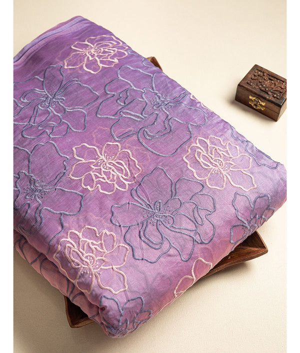 PURE MUL CHANDERI OMBRE EMBROIDERED FABRIC