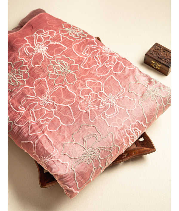 PURE MUL CHANDERI OMBRE EMBROIDERED FABRIC
