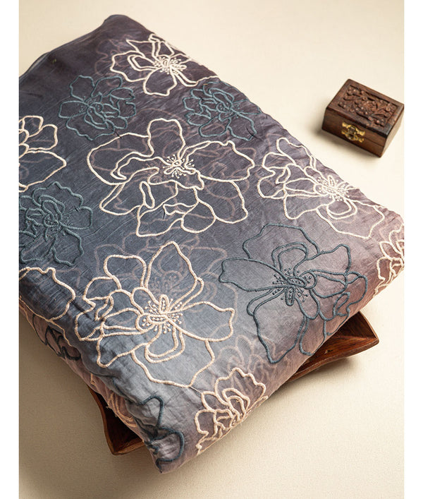 PURE MUL CHANDERI OMBRE EMBROIDERED FABRIC